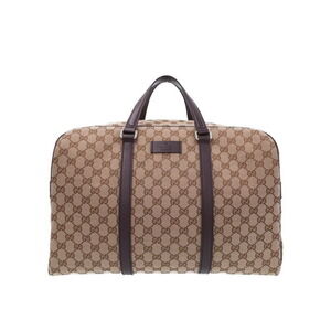 Gucci Boston Duffle Bag GG monogram canvas leather trim top handles Brown